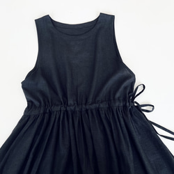 サイドリボンのジャンパースカート * cotton linen Black * 　 10枚目の画像