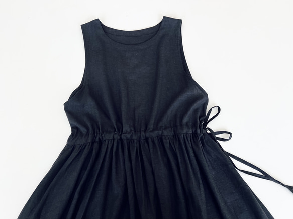 サイドリボンのジャンパースカート * cotton linen Black * 　 10枚目の画像