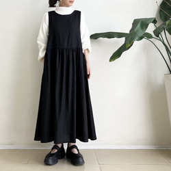 サイドリボンのジャンパースカート * cotton linen Black * 　 5枚目の画像