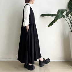 サイドリボンのジャンパースカート * cotton linen Black * 　 7枚目の画像