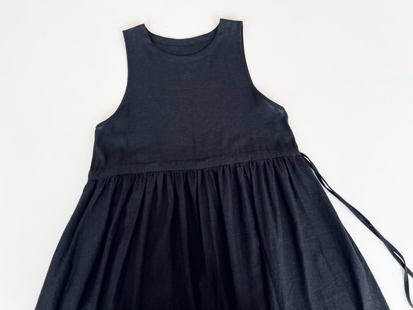 サイドリボンのジャンパースカート * cotton linen Black * 　 9枚目の画像