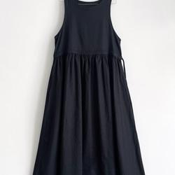 サイドリボンのジャンパースカート * cotton linen Black * 　 8枚目の画像