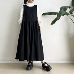 サイドリボンのジャンパースカート * cotton linen Black * 　 6枚目の画像