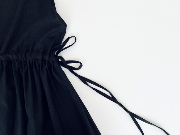 サイドリボンのジャンパースカート * cotton linen Black * 　 11枚目の画像