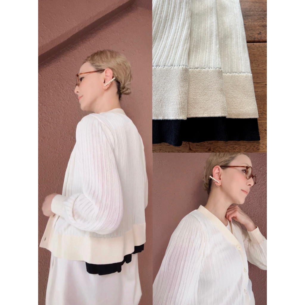 抗菌＆防臭デオドラント❤️RATAオリジナル❤️個性的な大人のシアーカーディガン❤️アイボリー×ブラック