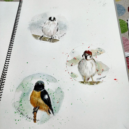 水彩画原画一点もの【可愛い野鳥たち
