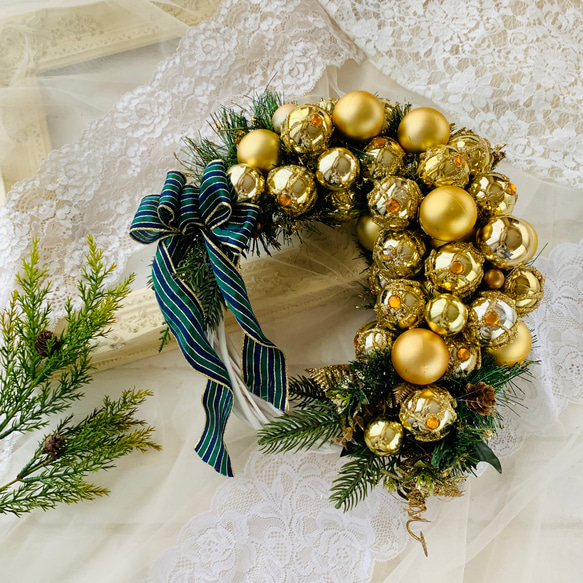 大人のゴールドクリスマスリース ミニ