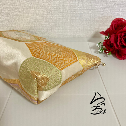 kimono】帯リメイク 亀甲に桐菊橘 クラッチバッグ クラッチ