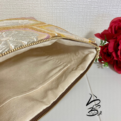 kimono】帯リメイク 亀甲に桐菊橘 クラッチバッグ クラッチ