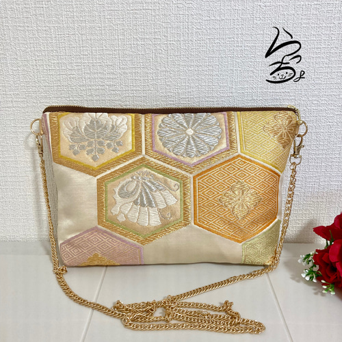 【500円引きクーポン】 kimono】帯リメイク 亀甲に桐菊橘 クラッチバッグ クラッチ クラッチバッグ