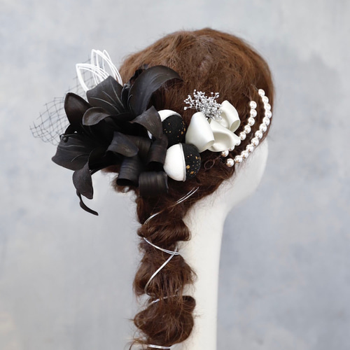 ユリ和玉髪飾り ブラック 振袖 成人式 袴 卒業式 結婚式 ウェディング