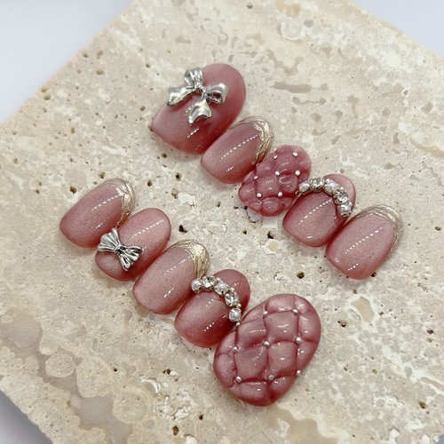 no.018キルティングネイル マグネットネイルベージュネイルチップ結婚式成人式 no.018キルティングネイル マグネットネイルベージュネイルチップ結婚