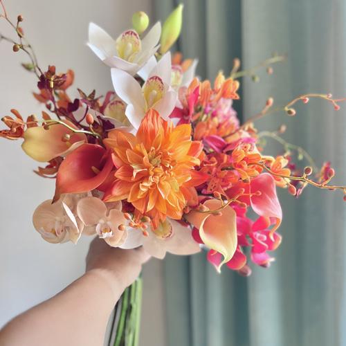 秋のオレンジブーケ アーティフィシャルフラワー シンピジューム