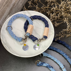 犬用チョーカー＆リードmacoです 日本製 ペットチョーカー デニムチョーカー 迷子札 首輪 犬