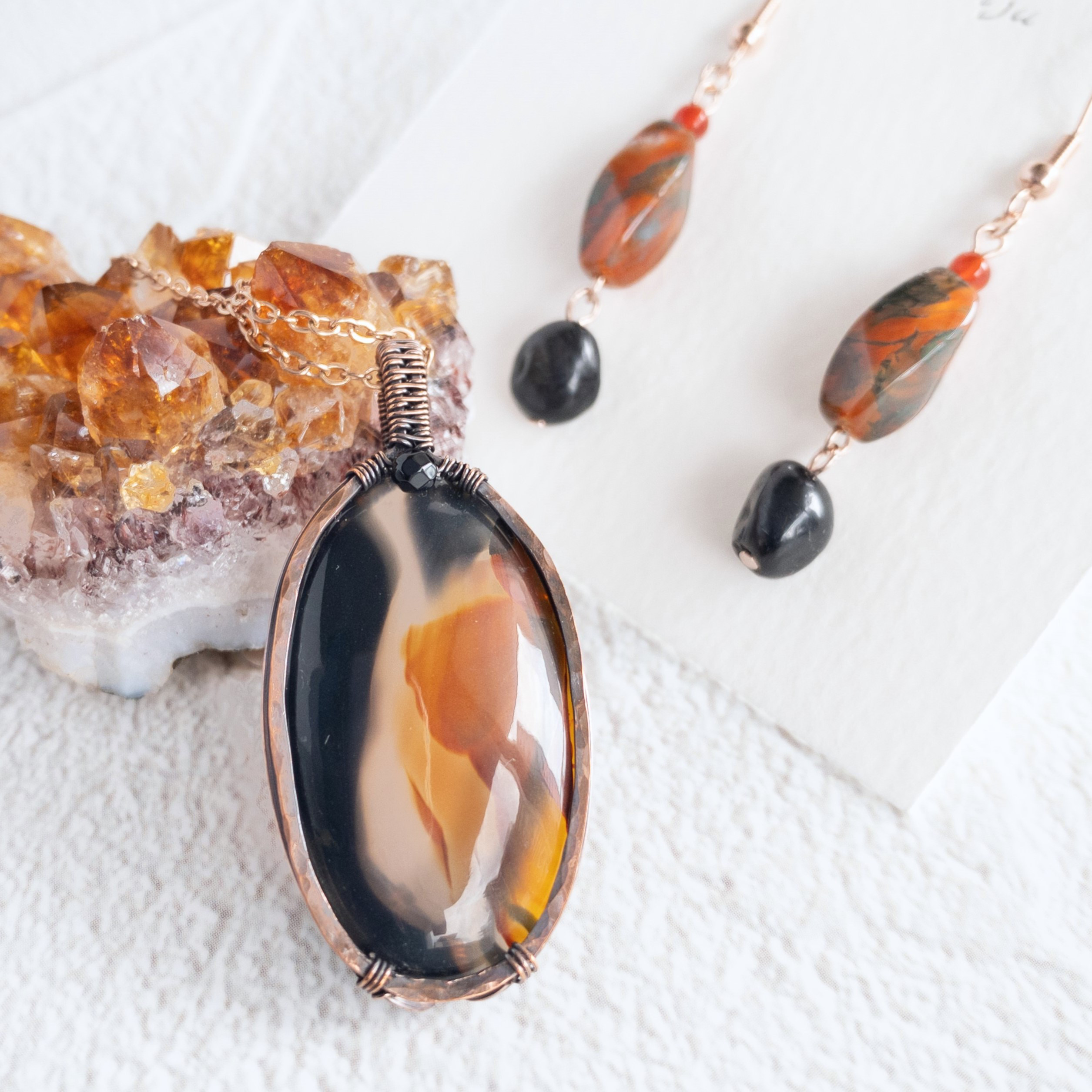 ＜ピクチャーアゲート＞ベゼルセッティング ペンダント《SEMPLICE センプリチェ》&ピアス セット