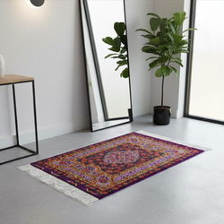 ペルシャ絨毯 クム シルク タバタバイ工房 玄関マット 薔薇(バラ) 花柄