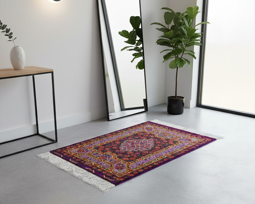 未使用　ペルシャ絨毯　ラグ　マット　クム　シルク　薔薇一面 ペルシャ絨毯 クム シルク タバタバイ工房 玄関マット 薔薇(バラ) 花柄