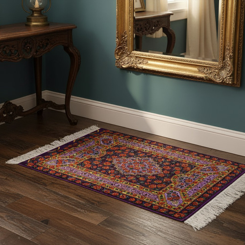 ペルシャ絨毯 クム シルク タバタバイ工房 玄関マット 薔薇(バラ) 花柄