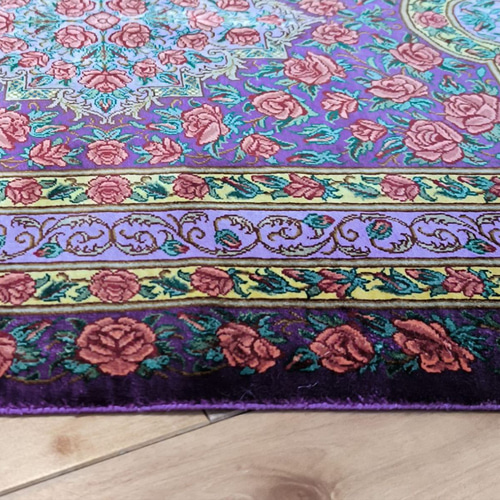 ペルシャ絨毯 クム シルク タバタバイ工房 玄関マット 薔薇(バラ ペルシャ絨毯 クム シルク タバタバイ工房 玄関マット 薔薇(バラ