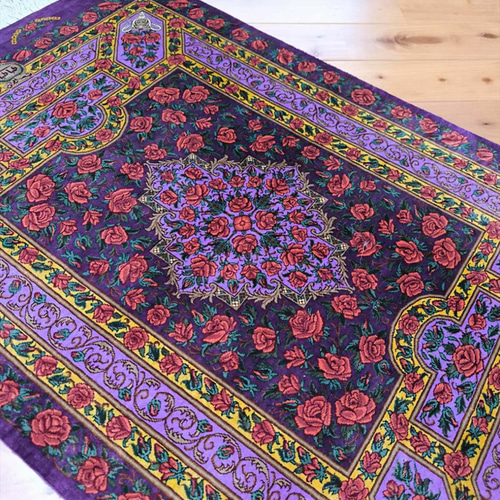 ペルシャ絨毯 クム シルク タバタバイ工房 玄関マット 薔薇(バラ ペルシャ絨毯 クム シルク タバタバイ工房 玄関マット 薔薇(バラ