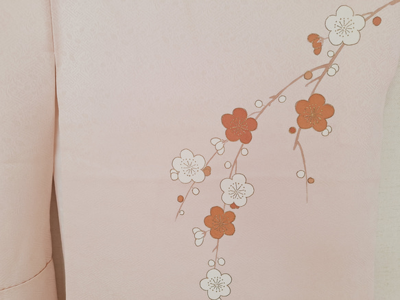 ワンタッチ着物　くらわん着物　正絹付け下げ訪問着リメイク　薄桃色枝垂れ桜梅蝶文様 また 身長 体重を備考欄にお書きください 幅出し 詰め等の寸法直しは致しておりません ご了承下さい