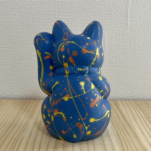 ❤️笑顔いっぱい招き猫フルオープンポーチ ポップ招き猫 (Splash) / 青×オレンジ&黄 招き猫 CHILDPLAY&Co. 通販