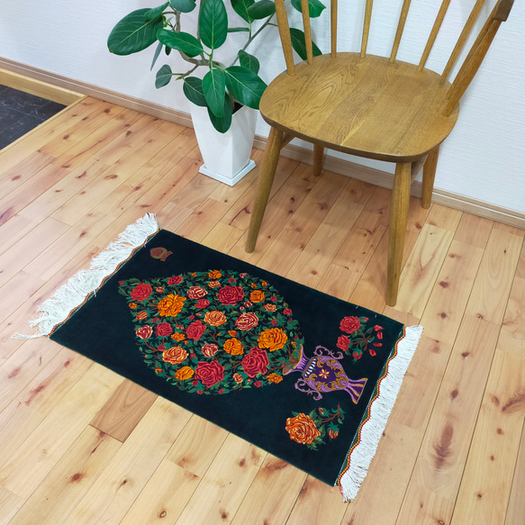 ペルシャ絨毯 クム シルク タバタバイ工房 玄関マット 73x45cm