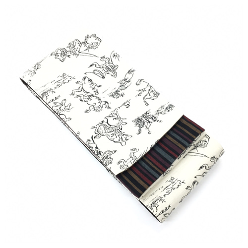 半幅帯 鳥獣戯画 両面違い 長尺396 巾15 綿100％ コットン 新品 和装