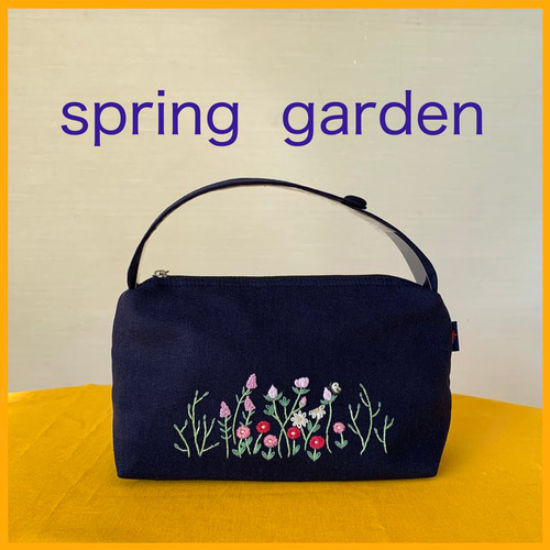 ハンドメイド「草原」 草原 bag(紺） ハンドバッグ ricamo 通販 18159428｜Creema