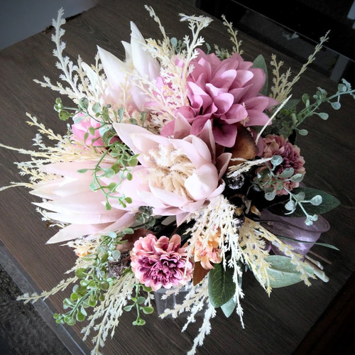 ダリア と プロテア の ウェディング ブーケ ns903 アーティフィシャル