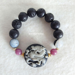 ケセラストーン 梟 マラカイト 天然石デザインブレスレット 素敵な逸品