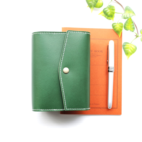 ✻ ミニ6 ✻ 牛革 フラップ式 ミニ6穴システム手帳 ✻ 森林グリーン