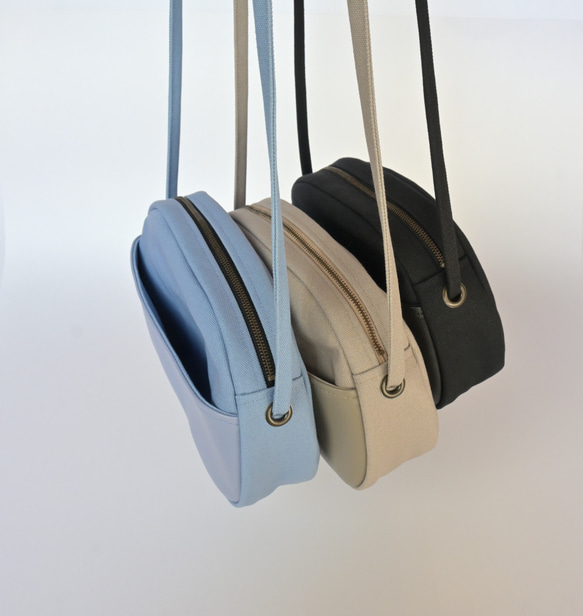 三河木綿 刺し子織&帆布　山なりショルダーバッグ♪ブラック 14枚目の画像