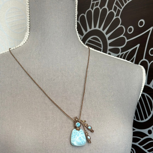 藍華』高品質ラリマーのマクラメペンダントネックレス