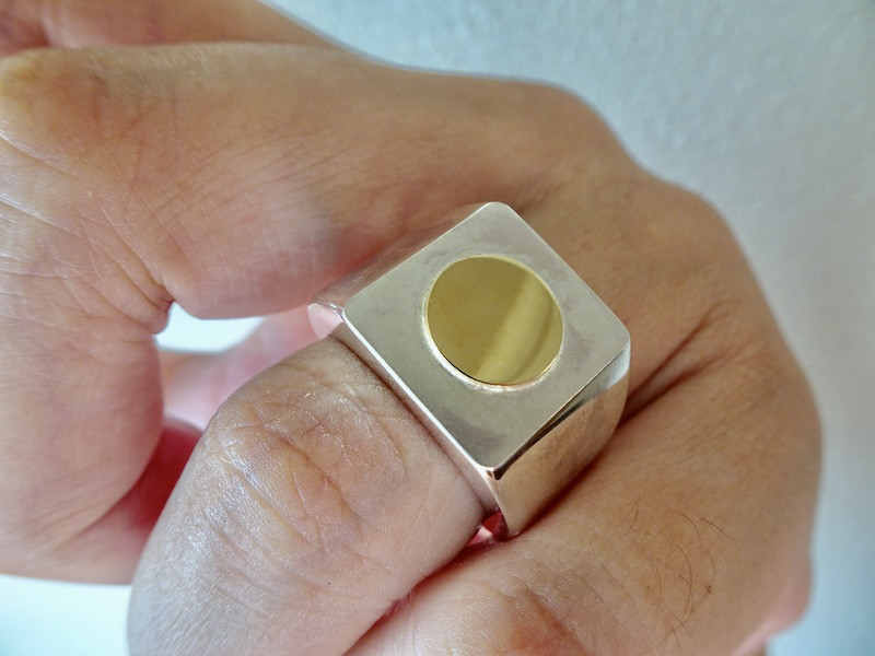 仁尾彫金『k18太陽プレート、シルバー印台リング』ハンドメイド316