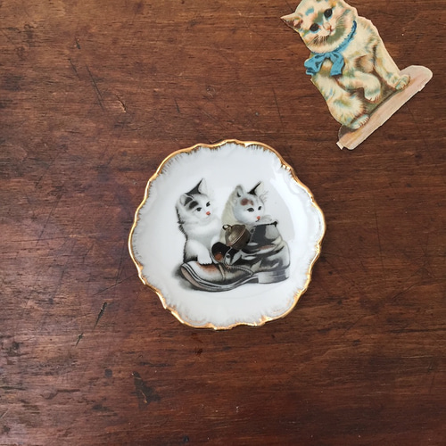 フランスアンティーク　猫顔プレート　猫フェイスプレート　キャットプレート フランスアンティーク 猫顔プレート 猫フェイスプレート キャット