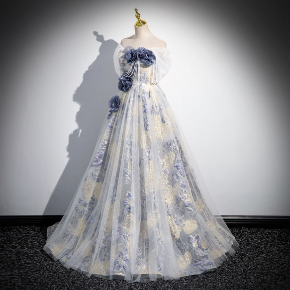 フランススタイルドレス　成人式　結婚式　パーティドレス　ロングドレス　カラードレス 平置きサイズ ウエスト