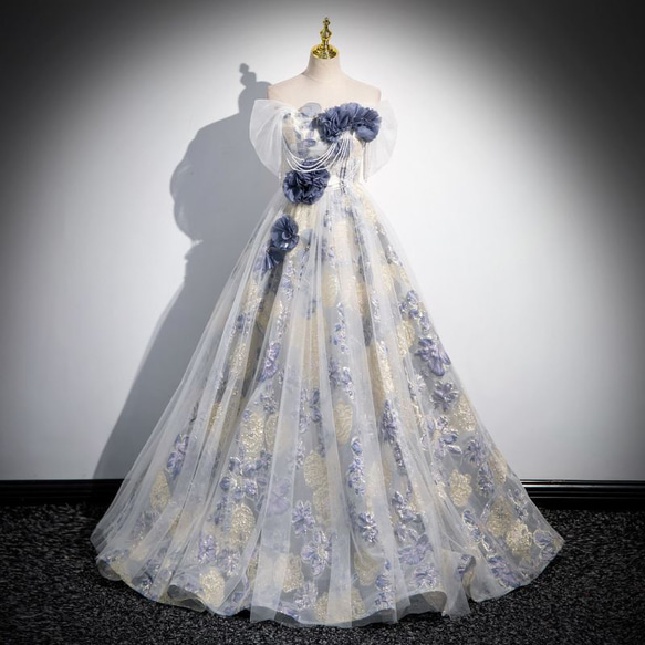 フランススタイルドレス　成人式　結婚式　パーティドレス　ロングドレス　カラードレス 平置きサイズ ウエスト