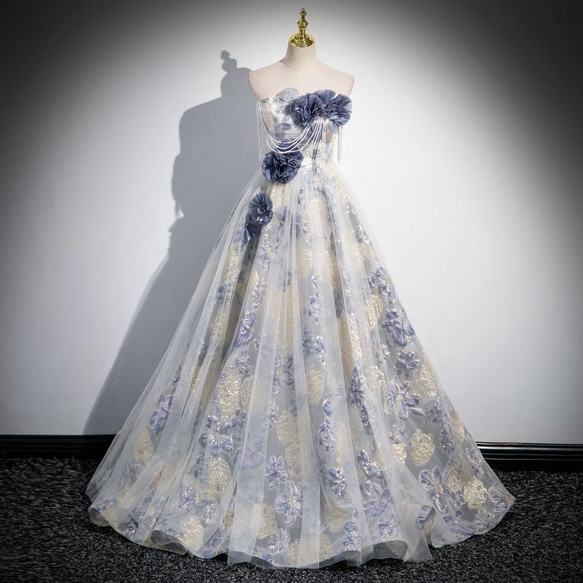 フランススタイルドレス　成人式　結婚式　パーティドレス　ロングドレス　カラードレス 平置きサイズ ウエスト