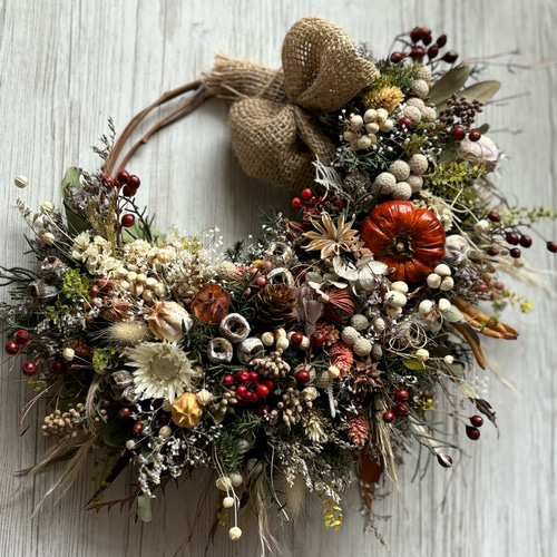 プリザーブド＊ドライフラワーリース 秋限定2024】収穫祭＊秋色のリース ドライフラワー/プリザーブド