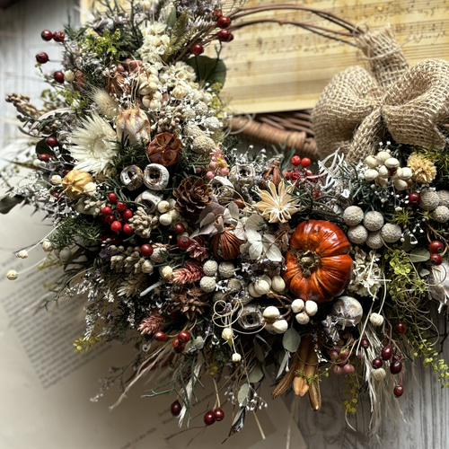 秋限定2024】収穫祭＊秋色のリース ドライフラワー/プリザーブド