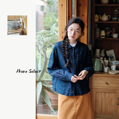 デニムジャケット☆コットンリネン】ボタン留め│シンプル│カジュアル