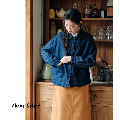 デニムジャケット☆コットンリネン】ボタン留め│シンプル│カジュアル