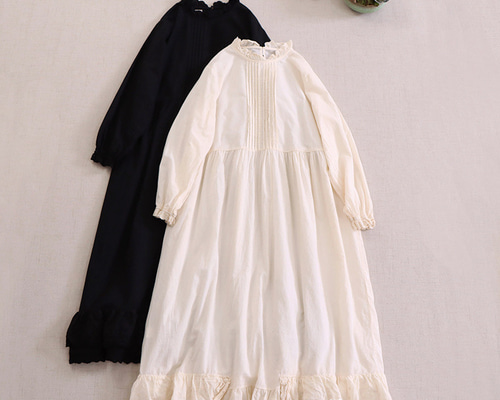 コットン100%☆長袖ワンピース☆重ね着】レース＆フリル│インナー