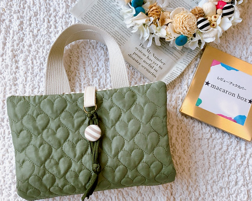 New*【受注生産】♡のキルティング レビューブックカバー オリーブ