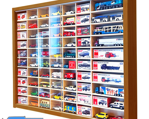 値下げ★マホガニ色全塗装 アクリル障子付 トミカ１２０台 ロングトミカ２０台収納 アクリル障子付 ミニカーケース トミカ120台 ロングトミカ20台