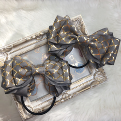 リボン　ヘアゴム♡Canon～カノン～♡千鳥柄グレー♡ハンドメイド 5d5c7dda2215aa2863e49f47eaa2e2