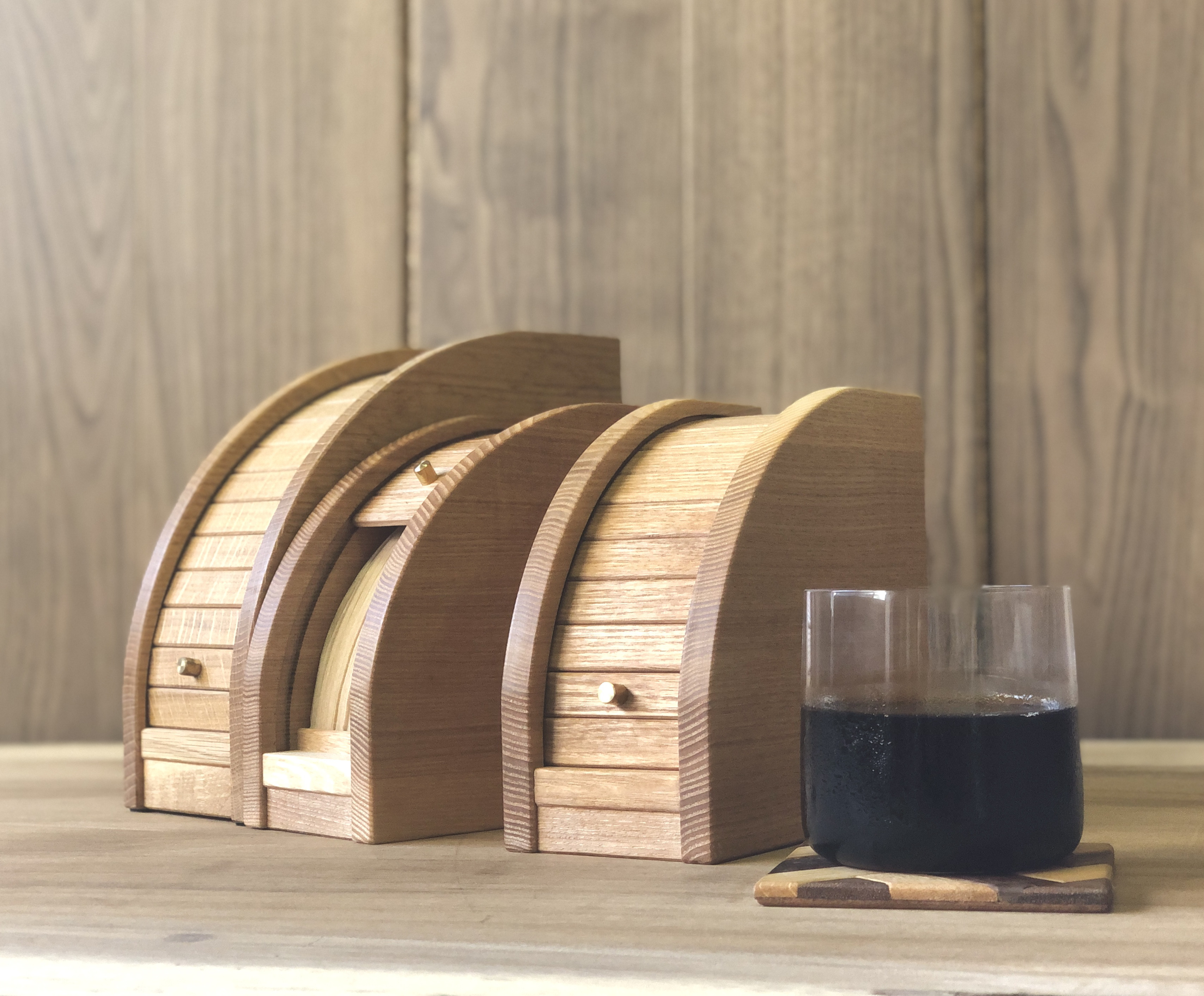 1〜2杯用の手のひらサイズ/オリジナルシャッター式コーヒーフィルターケース　タモ無垢材