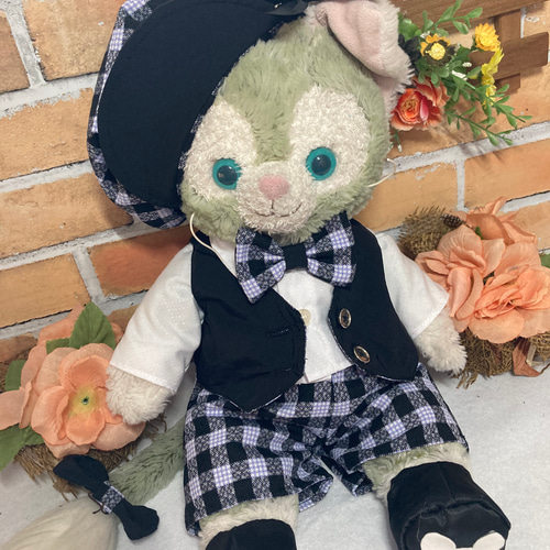 ☆ジェラトーニSサイズ☆黒チェック ベストスーツコスチューム