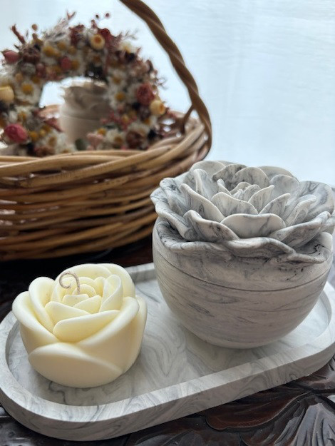 ジェスモナイト マーブルローズ&ソイキャンドル　3点セット　          ✿Moon Gray✿の色